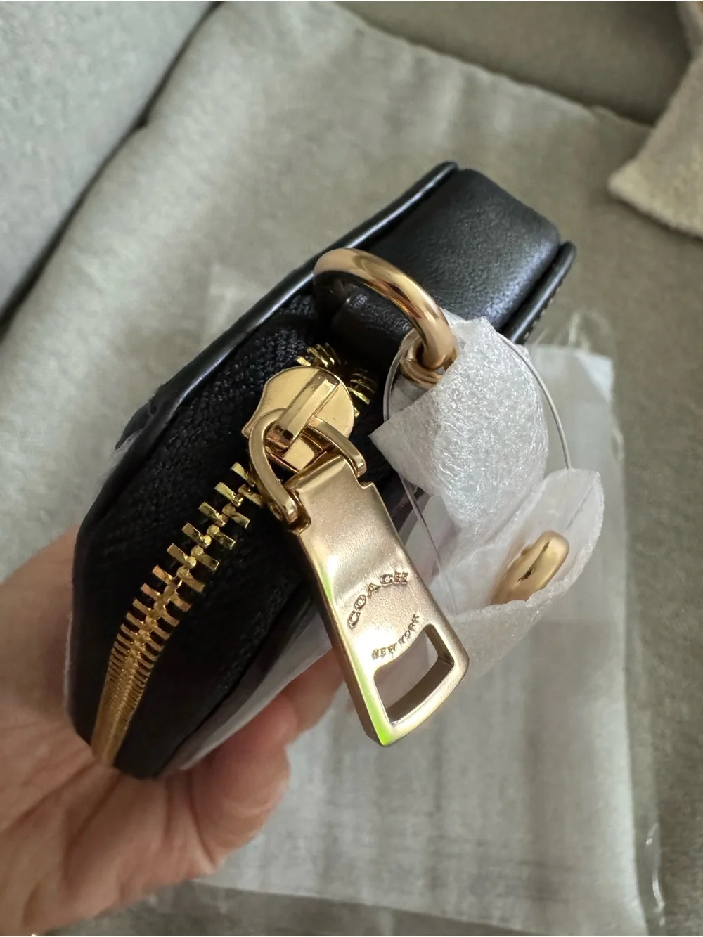 NWT Coach Black Cherry Sequin Leather Zip Card Case